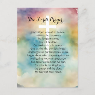 The Lord's Prayer Watercolor Cross  Postcard
