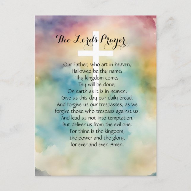 The Lord's Prayer Watercolor Cross  Postcard (Front)