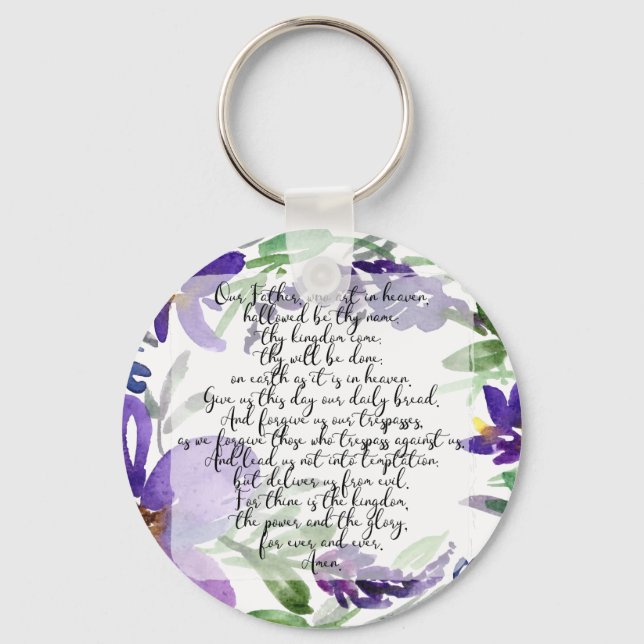 The Lords Prayer Watercolor floral Key Ring (Front)