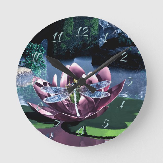The Lotus and the Dragonfly Round Clock (Front)