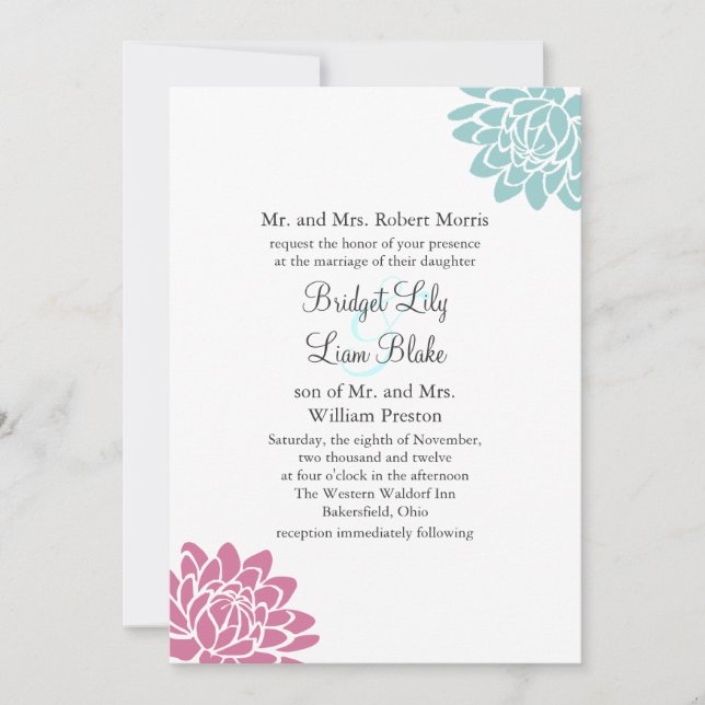 The Lotus Flower Wedding Invitation 2(turquoise) (Front)