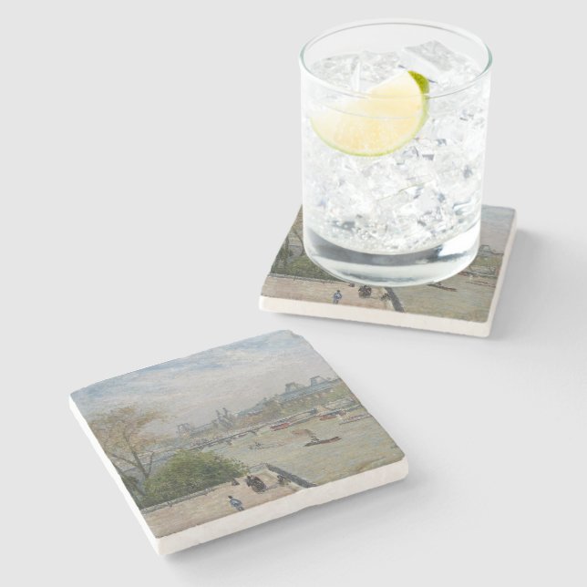 The Louvre, Spring  Camille Pissarro   Stone Coaster (Side)