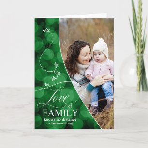 The Love of Family Green Bokeh Christmas Photo Holiday Card