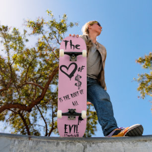 The Love of Money Evil Pink Doodle  Skateboard