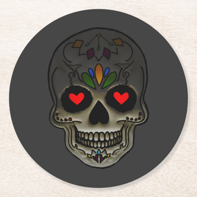 The Love Skull   Round Paper Coaster (Front)