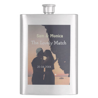 the lovely match couple wedding name date simple hip flask