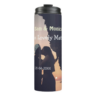 the lovely match couple wedding name date simple thermal tumbler