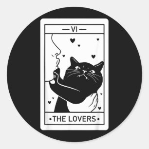 The Lovers Cat Humour Tarot Card Halloween Black Classic Round Sticker