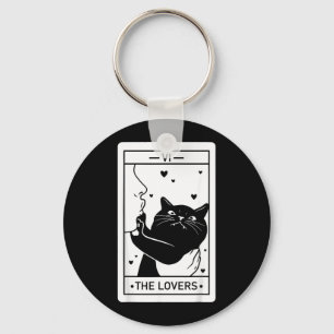 The Lovers Cat Humour Tarot Card Halloween Black Key Ring