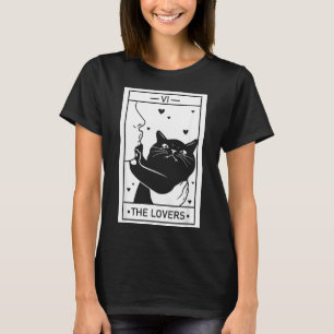 The Lovers Cat Humour Tarot Card Halloween Black T-Shirt