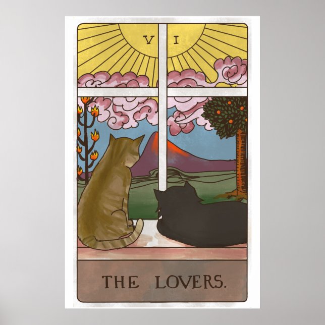 The Lovers Cat Tarot Card Poster (Front)