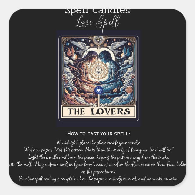 THE LOVERS Ethereal Tarot Love Spell Intentions  Square Sticker (Front)
