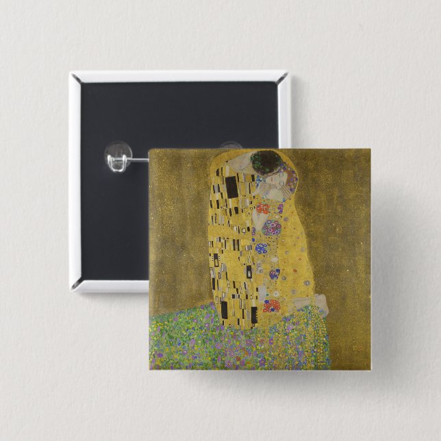 The Lovers Kissing Embrace by Gustav Klimt 15 Cm Square Badge (Front & Back)