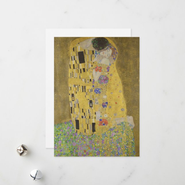 The Lovers Kissing Embrace by Gustav Klimt Holiday Card (Front/Back In Situ)