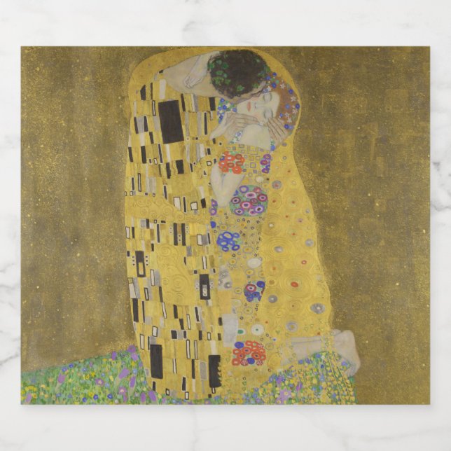 The Lovers Kissing Embrace by Gustav Klimt Liquor Bottle Label (Single Label)