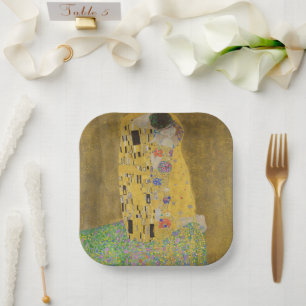 The Lovers Kissing Embrace by Gustav Klimt Paper Plate