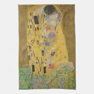 The Lovers Kissing Embrace by Gustav Klimt Tea Towel