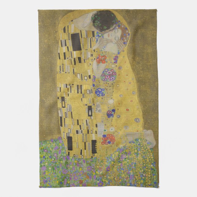 The Lovers Kissing Embrace by Gustav Klimt Tea Towel (Vertical)