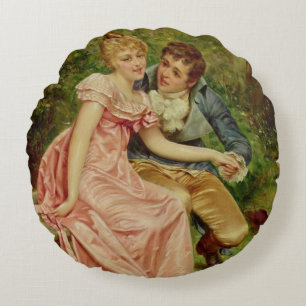 The Lovers (oil on canvas) Round Cushion