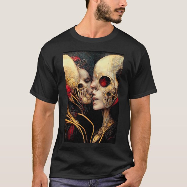 the lovers ,skulls kissing T-Shirt (Front)
