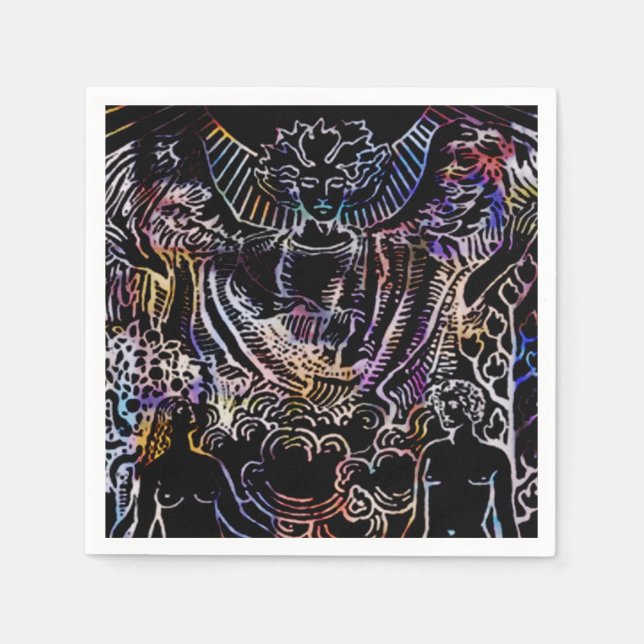The Lovers Tarot Card Black Napkin (Front)