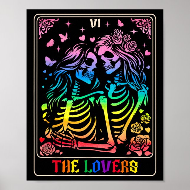 The Lovers Tarot Card Goth Kissing Lesbian Skeleto Poster (Front)