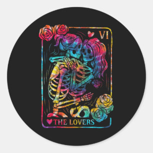 The Lovers Tarot Card Gothic Occult Kissing Skelet Classic Round Sticker