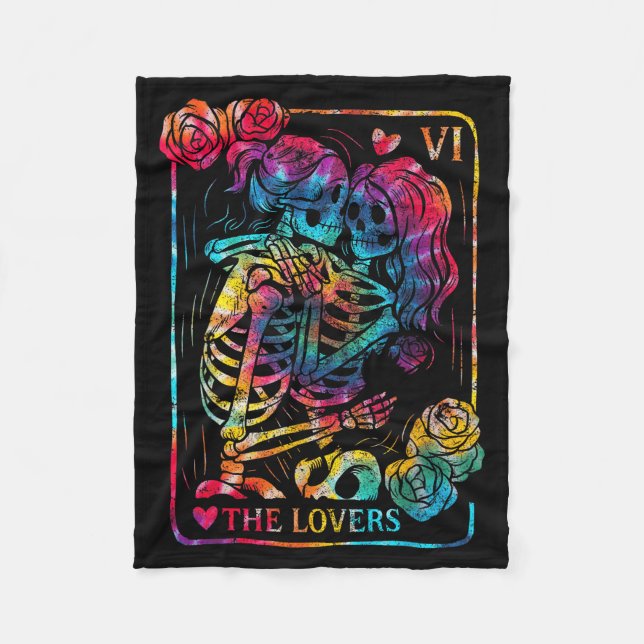 The Lovers Tarot Card Gothic Occult Kissing Skelet Fleece Blanket (Front)