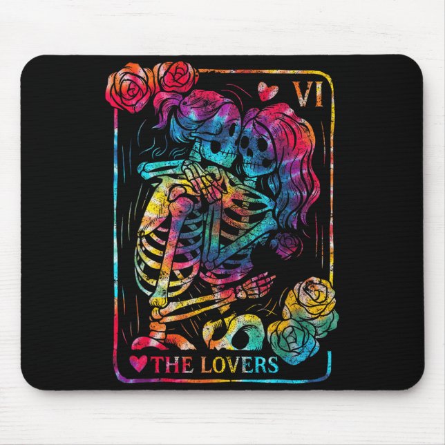 The Lovers Tarot Card Gothic Occult Kissing Skelet Mouse Mat (Front)