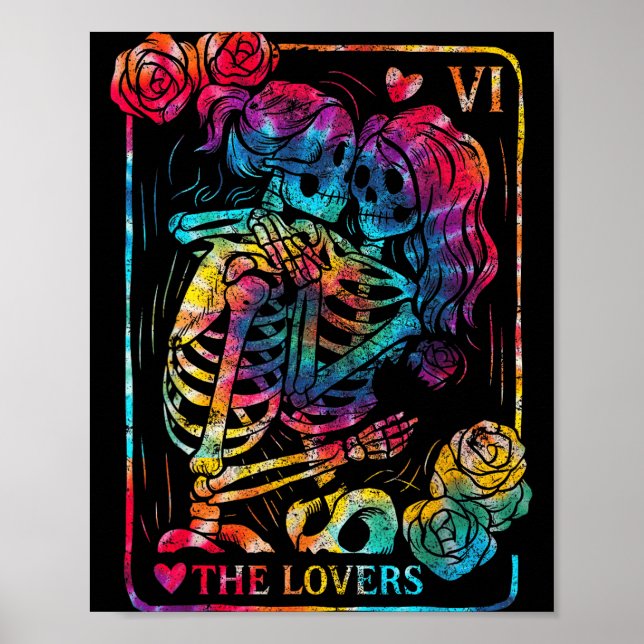 The Lovers Tarot Card Gothic Occult Kissing Skelet Poster (Front)