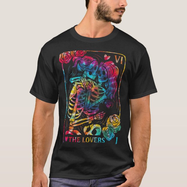 The Lovers Tarot Card Gothic Occult Kissing Skelet T-Shirt (Front)