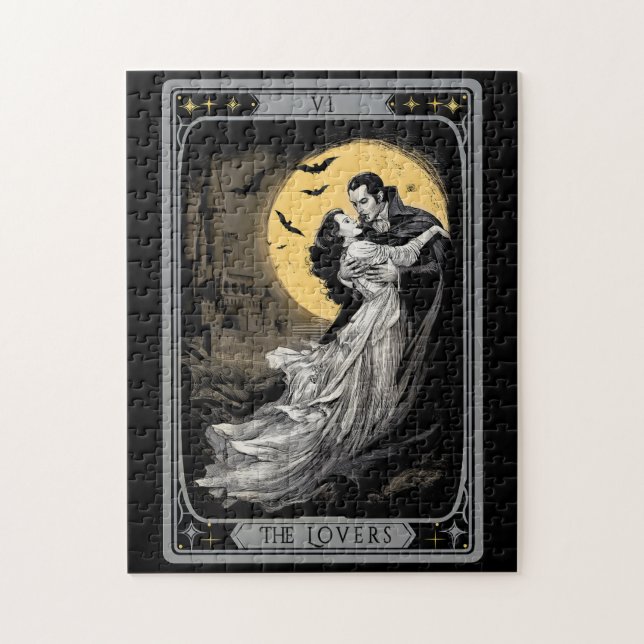 The Lovers Tarot Card – Gothic Vampire Dracula and Jigsaw Puzzle (Vertical)