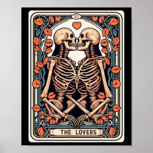 The Lovers Tarot Card Skeleton Goth Halloween Poster