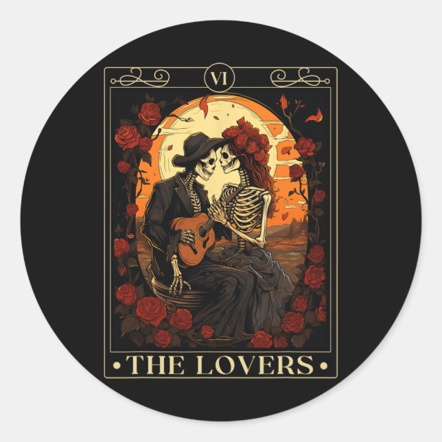 The Lovers Tarot Card Skeleton Valentine Gothic Ha Classic Round Sticker (Front)