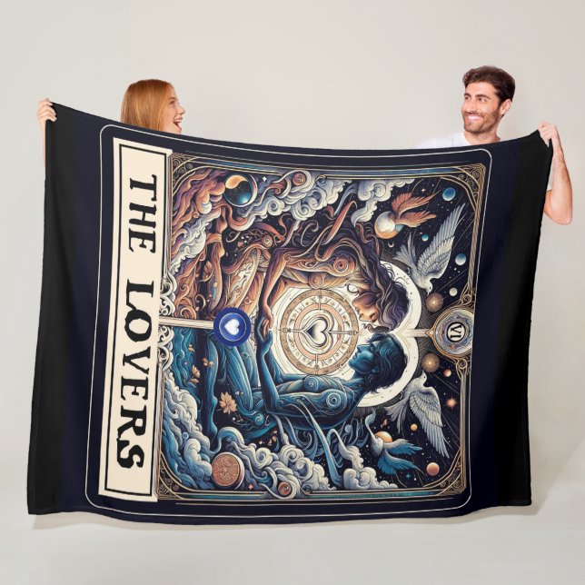 THE LOVERS Tarot Celestial Man & Woman Soulmates Fleece Blanket (In Situ)