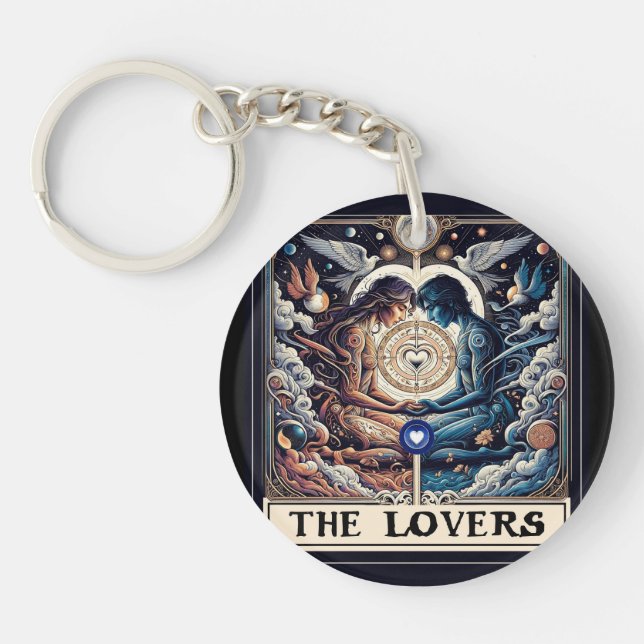 THE LOVERS Tarot Celestial Man & Woman Soulmates Key Ring (Front)