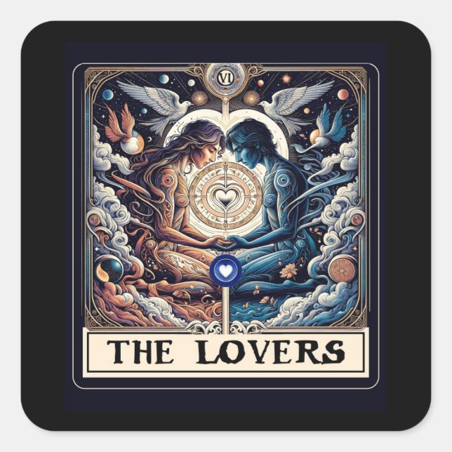 THE LOVERS Tarot Celestial Man & Woman Soulmates Square Sticker (Front)