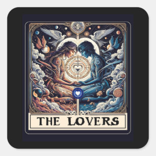 THE LOVERS Tarot Celestial Man & Woman Soulmates Square Sticker