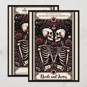 THE LOVERS Tarot Skeleton Love Red Roses Wedding  Invitation