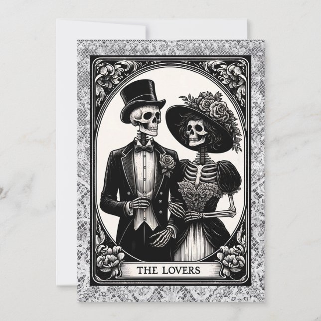 The Lovers Tarot Victorian Lace Gothic Wedding Invitation (Front)