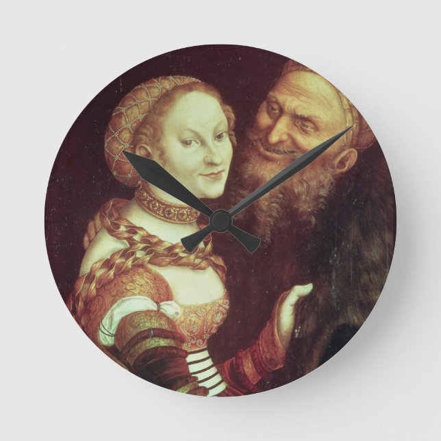 The Lovesick Old Man, 1553 (oil on panel) Round Clock (Front)