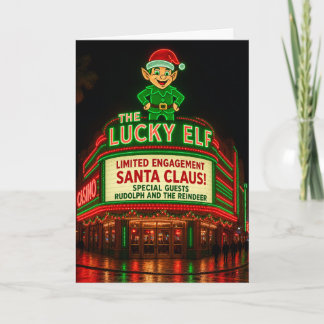 The Lucky Elf Vintage Neon Santa Christmas Card