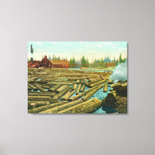 The Lumber Mill and Dam, River filled with Canvas Print
