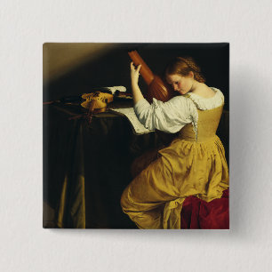 The Lute Player by Orazio Gentileschi Art 15 Cm Square Badge