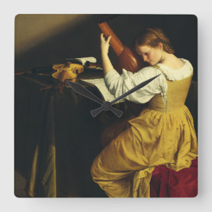 The Lute Player by Orazio Gentileschi Art Square Wall Clock