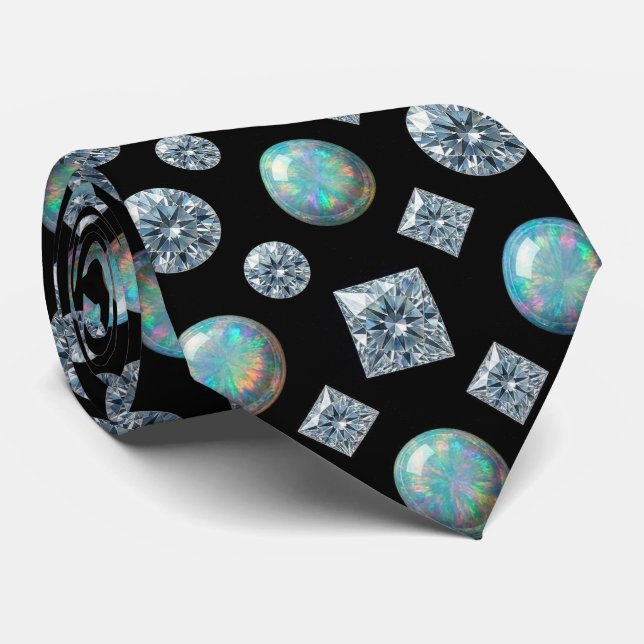 The Luxury Man | Black Tie Diamond Opal Neck Tie (Rolled)