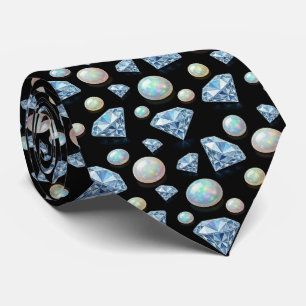 The Luxury Man Black Tie Diamond Opal Neck Tie