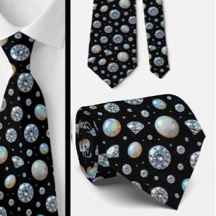 The Luxury Man Black Tie Diamond Opal Neck Tie