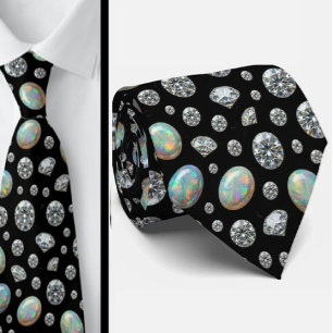 The Luxury Man Black Tie Diamond Opal Neck Tie