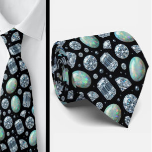 The Luxury Man Black Tie Diamond Opal Neck Tie